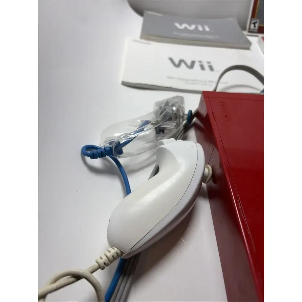 Nintendo Wii 25th Anniversary Red Console Bundle, 3 Remotes, 4 Games ,2 Nunchuk
